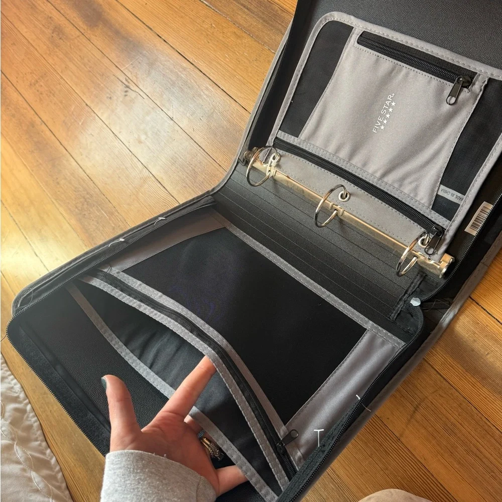 Five Star Zipper Binder Organizer Black & Gray 3-Ring School Binder With Pockets